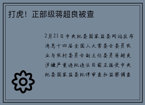 打虎!正部级蒋超良被查
