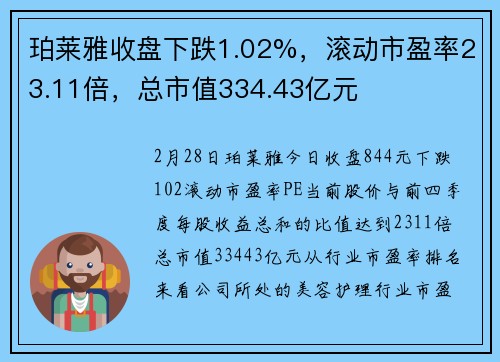珀莱雅收盘下跌1.02%,滚动市盈率23.11倍,总市值334.43亿元